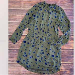 EUC Banana Republic XL Floral Tie Waist Dress Green Blue